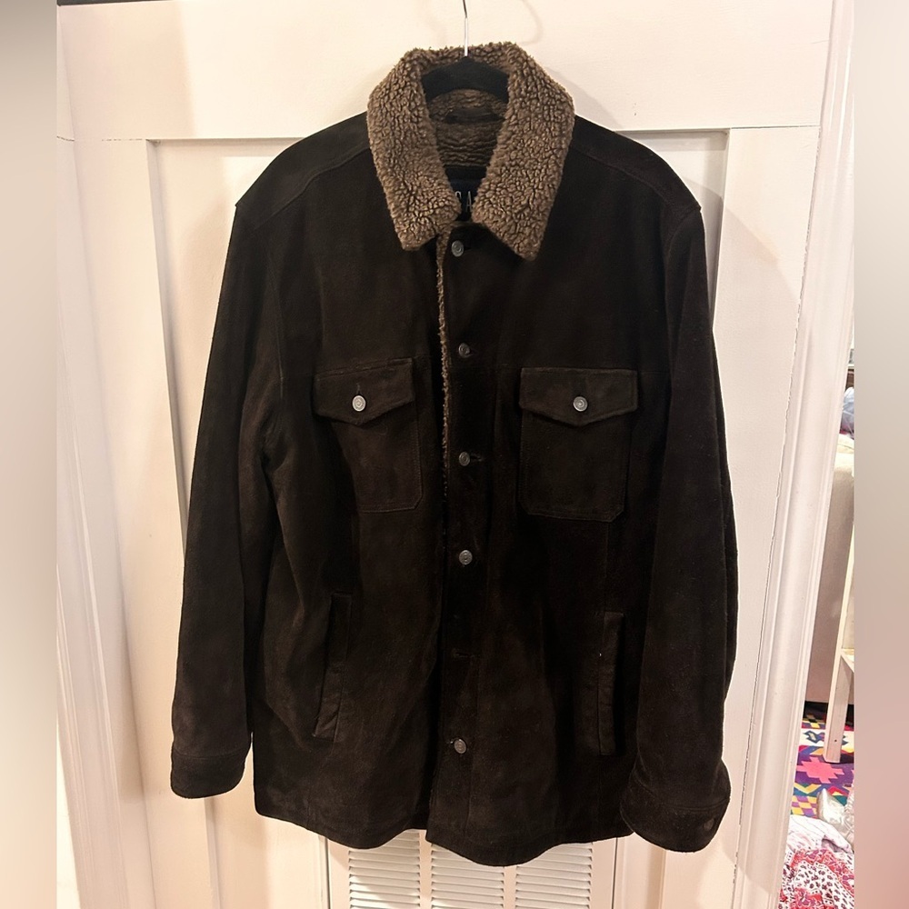 GAP Men's Dark Brown suede Sherpa Jacket 2002 size Large